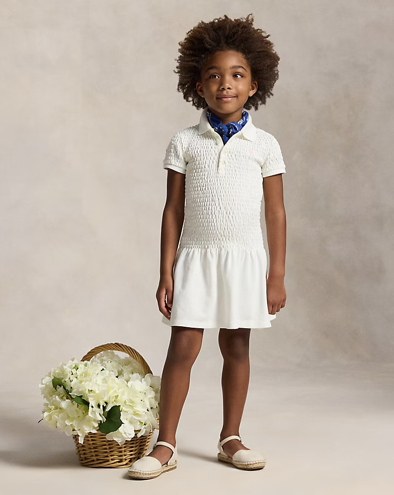 Smocked Stretch Mesh Polo Dress